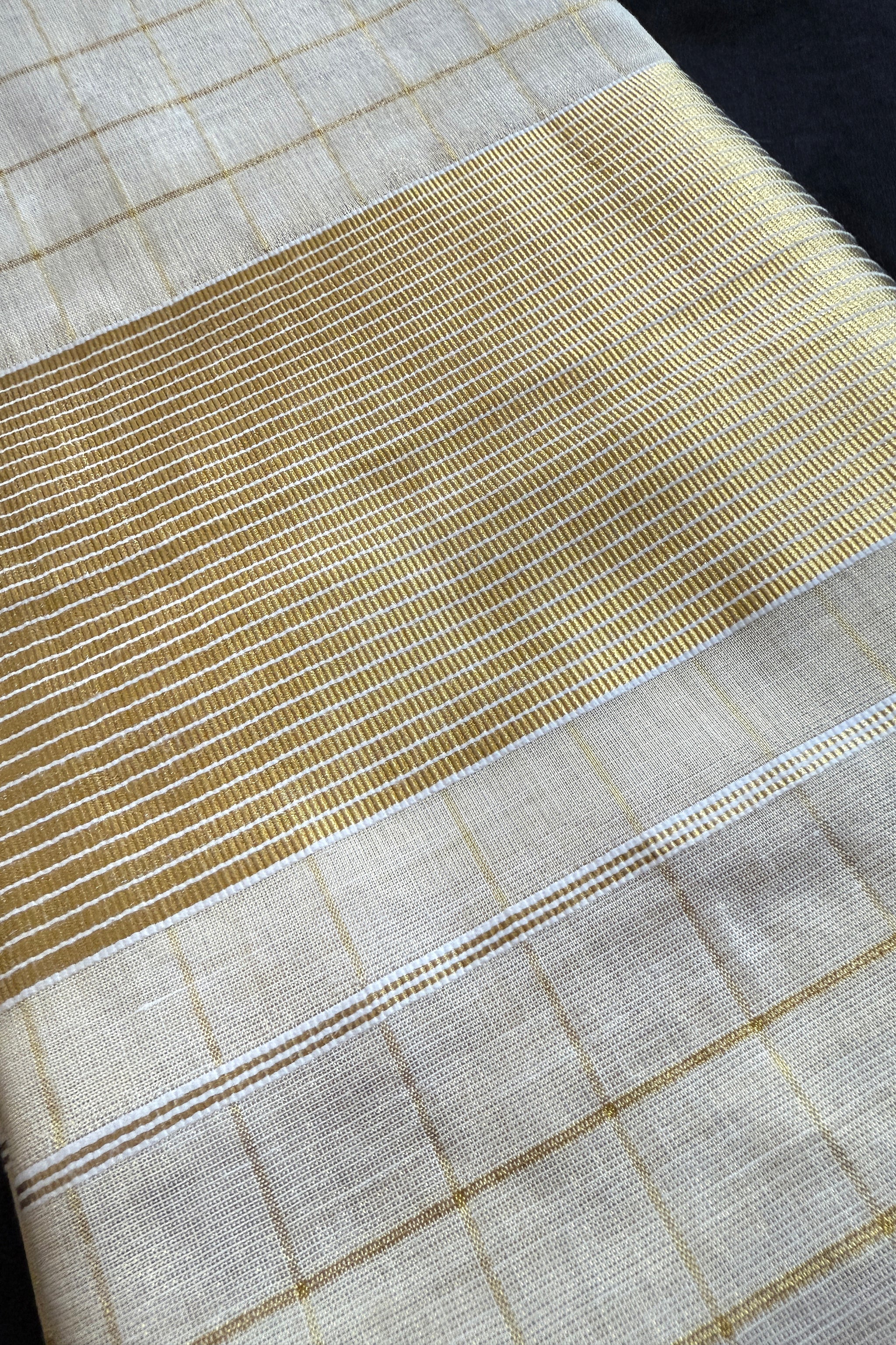 Savitri  Gilded Grid Kasavu