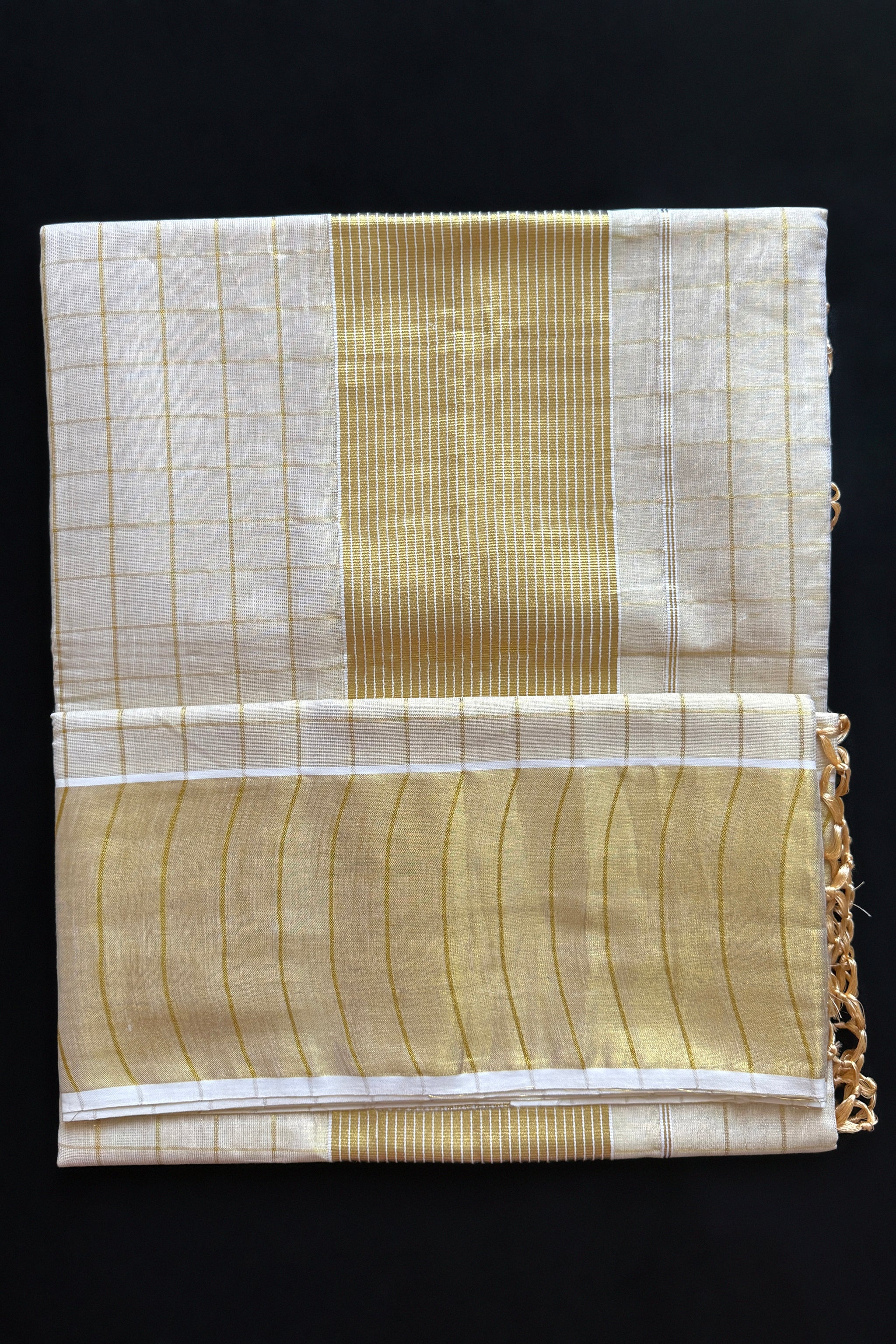 Savitri  Gilded Grid Kasavu